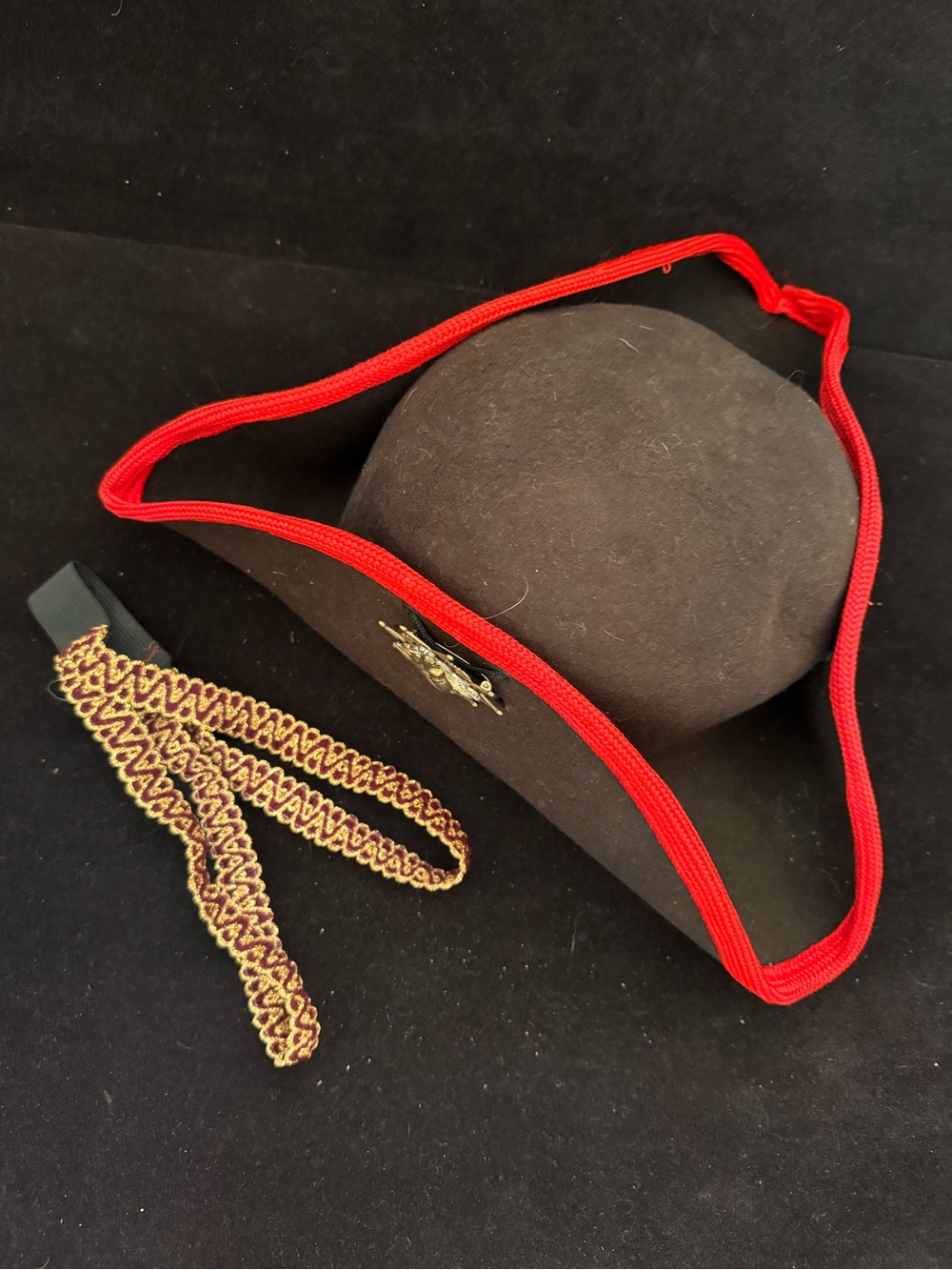 Vintage Tricorn Pirate Hat with Decorative Gold Cockade Stra